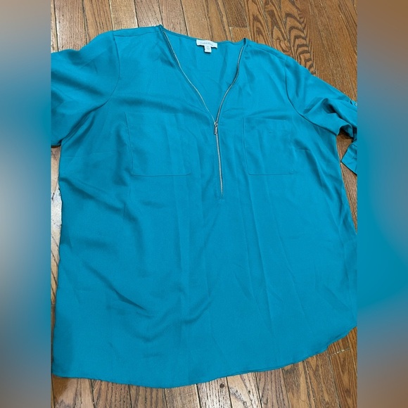 Calvin Klein Teal Zip-Front Blouse - Picture 2 of 10